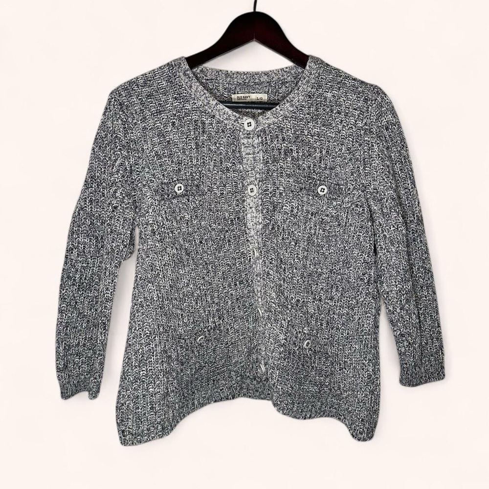 Old Navy Thick Chunky Gray Grey White Knit Button-Up Cardigan With Relaxed Fit